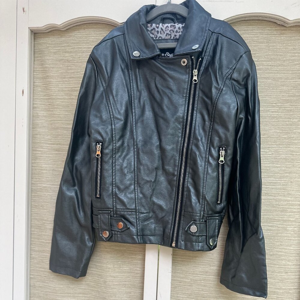 Miss Selfie Faux Leather Biker Jacket Gray Pleather Zippers Fake Leather Jacket